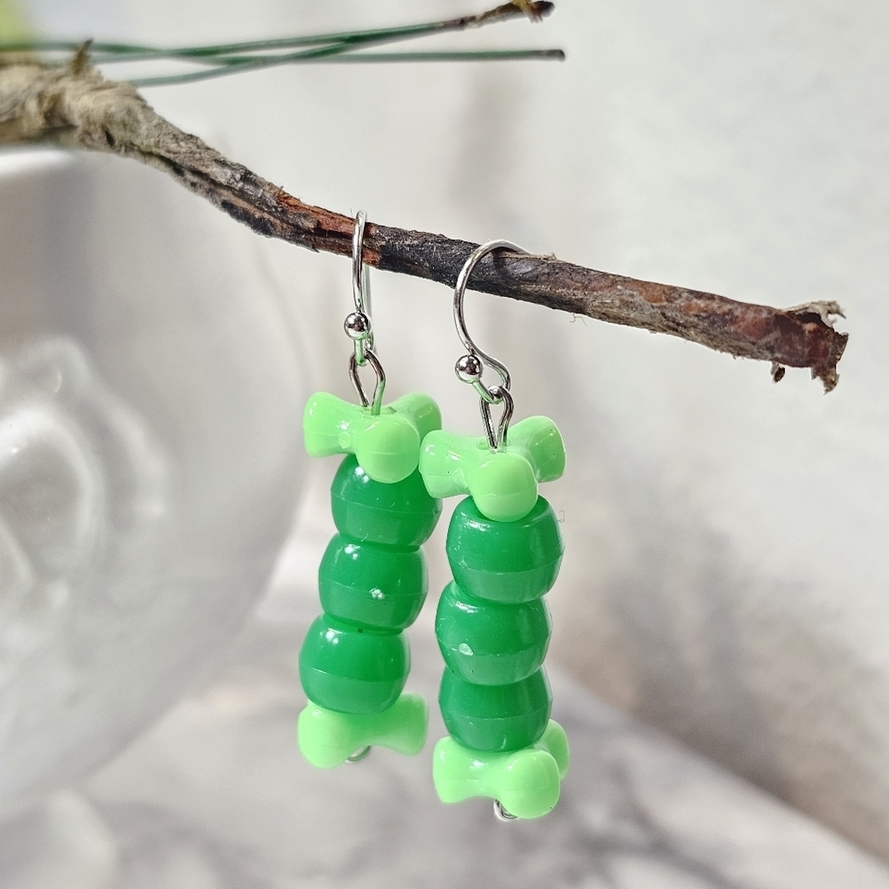 Natural Green Beaded Dangling Drop Earrings Spring Summer Accessories